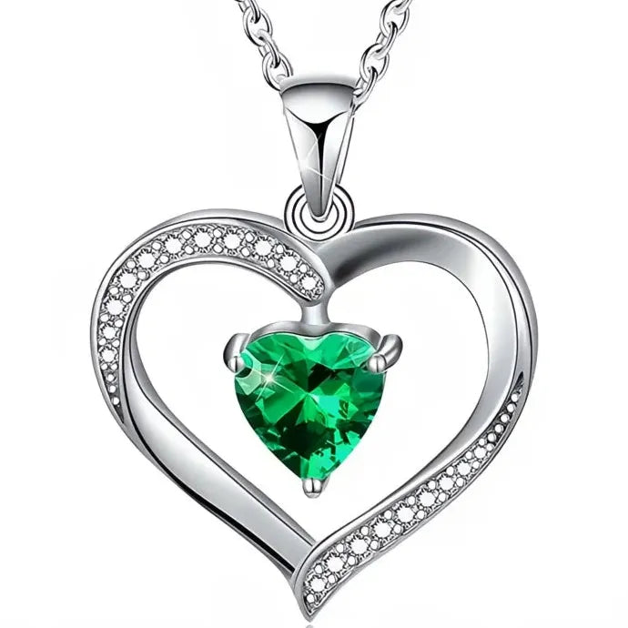 Green Heart Cubic Zirconia Necklace for Women Wedding Anniversary Copper Alloy
