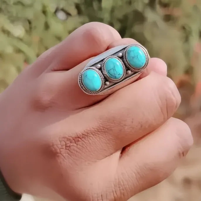 Bohemian Copper Turquoise Oval Ring Women’s Wedding Band Jewelry