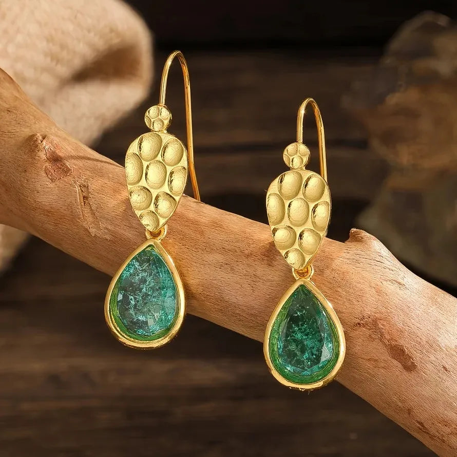 Geometric Double Color Round Stone Dangle Earrings Zinc Alloy for Women