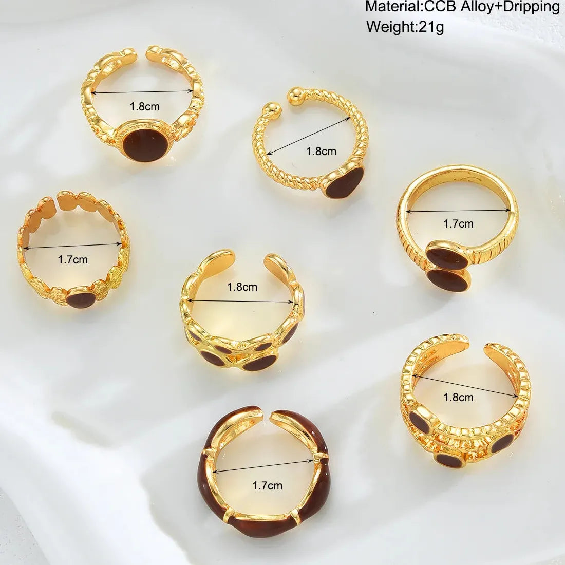 7Pcs Vintage Red Heart-Shaped Drip Oil Punk Open Rings Set for Women