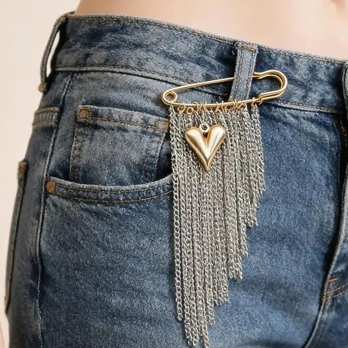 Heart Tassel Brooch Zinc Alloy Multi-Layer Chain Punk Jewelry for Women