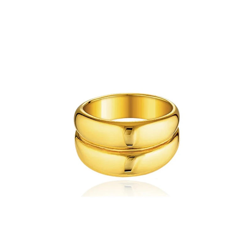 Punk Polished Bilayer Stainless Steel Chunky Rings for Women Gold Plated 2025