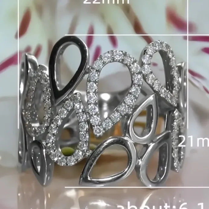 Women’s Water Drop Hollow Linked Silver CZ Ring for Party Wear