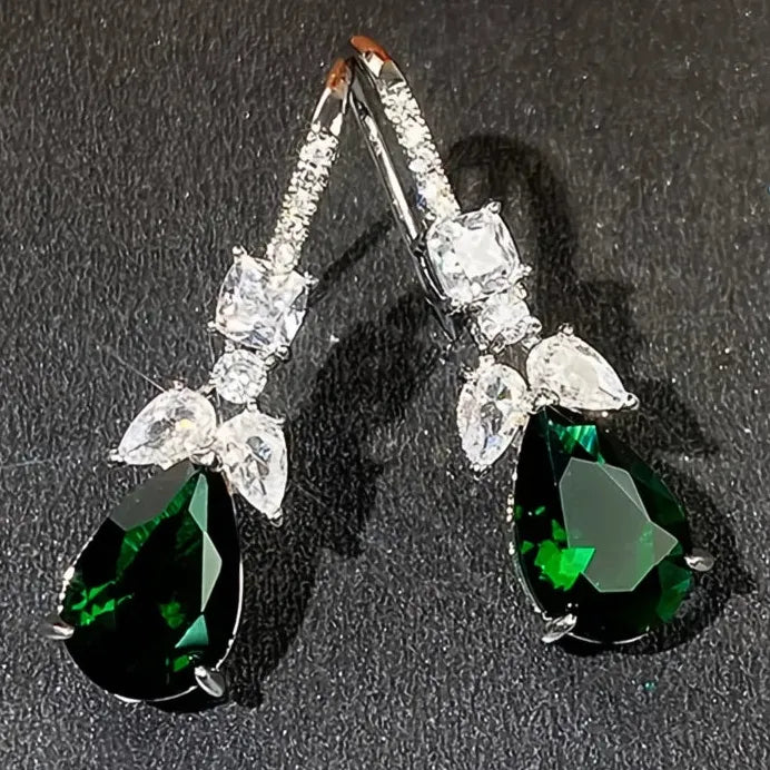 Noble Pear Shaped Green Cubic Zirconia Drop Earrings for Women Gift