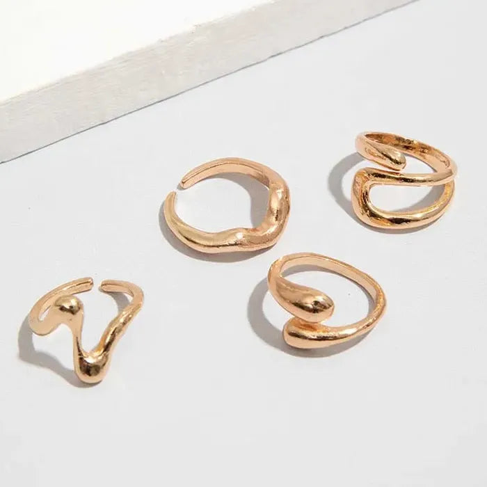 4Pcs Adjustable Silver Irregular Geometric Rings for Women Fashion Jewelry