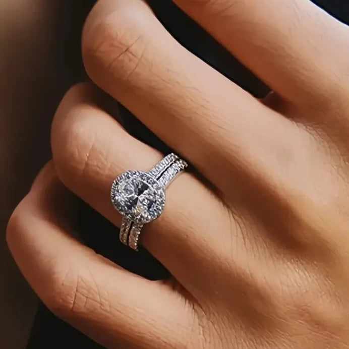 Elegant Oval Cubic Zirconia Women’s Wedding Rings Bridal Set