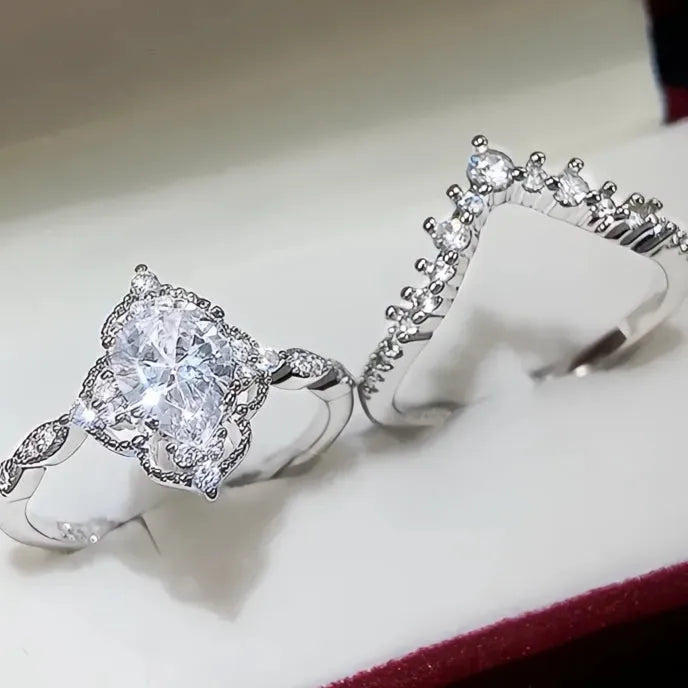 2023 Wedding Rings Set for Women Luxury Cubic Zirconia Brass Engagement Jewelry