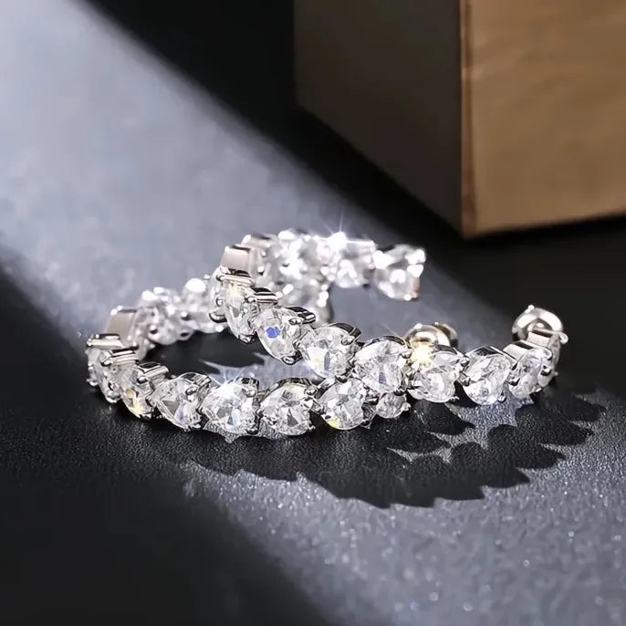 Noble Hoop Earrings with Heart Cubic Zirconia for Women, Fashion Party Jewelry