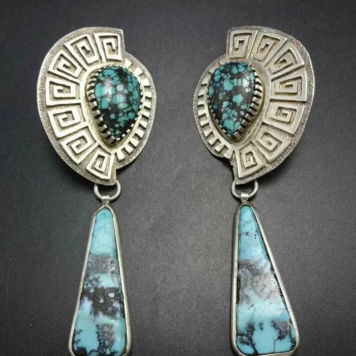 Bohemian Zinc Alloy Drop Earrings Geometric Blue Stone Ethnic Style Gift