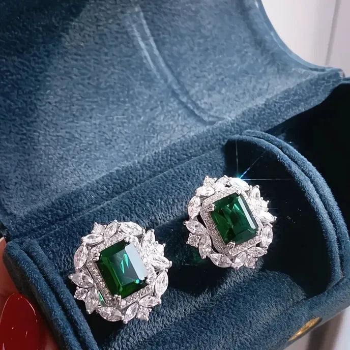 Luxury Women’s Geometric Green Cubic Zirconia Stud Earrings Copper Alloy Jewelry