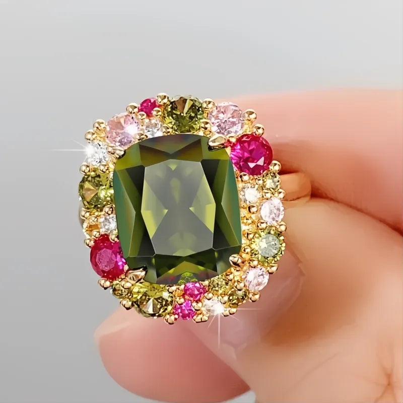 Colorful Green Cubic Zirconia Rings for Women Wedding Party Fashion Jewelry Accessories