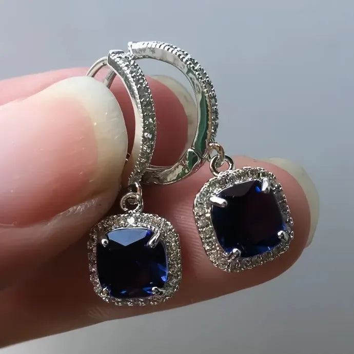 Blue Pink Green White Cubic Zirconia Geometric Dangle Earrings Silver Brass