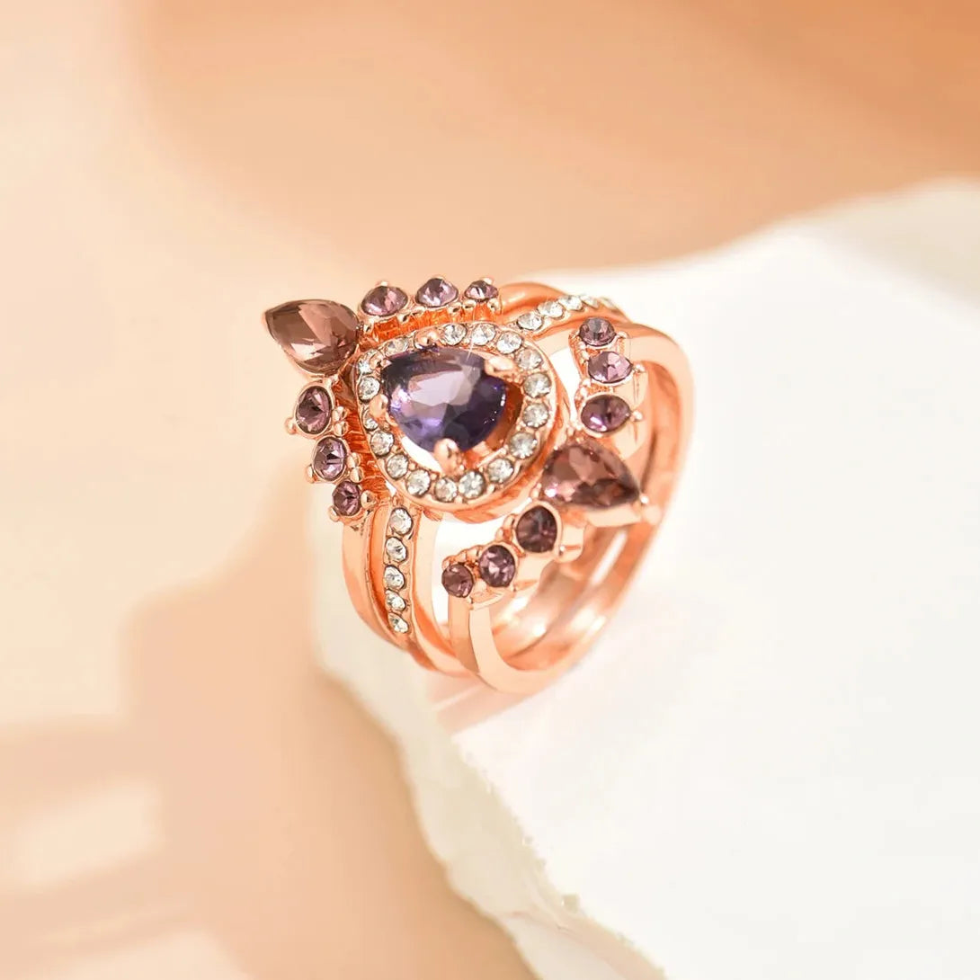 Luxury Cubic Zirconia Women's Ring Set Three Piece Zinc Alloy Fashion Jewelry Gift