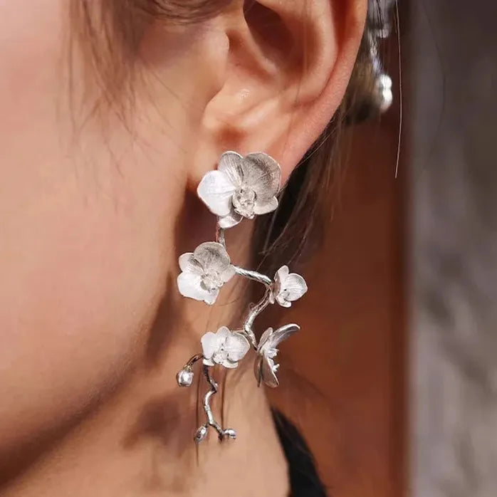Minimalist Copper Alloy Butterfly Orchid Tassel Drop Earrings for Women Men