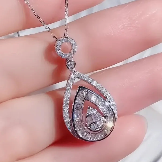 Water Drop Cubic Zirconia Pendant Necklace for Women Wedding Engagement