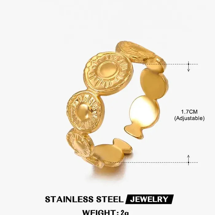 Adjustable Geometric Stainless Steel Open Ring for Men and Women Gold Vintage Jewelry
