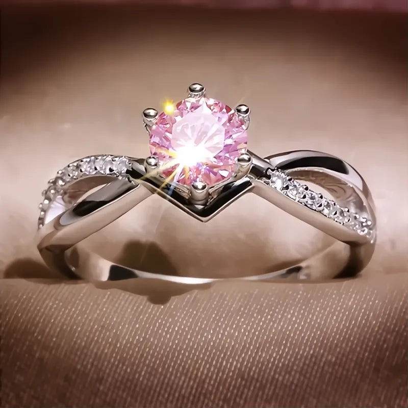Trendy 6 Claws Cubic Zirconia Stone Ring for Women Silver Color Fashion Bridal Proposal Band