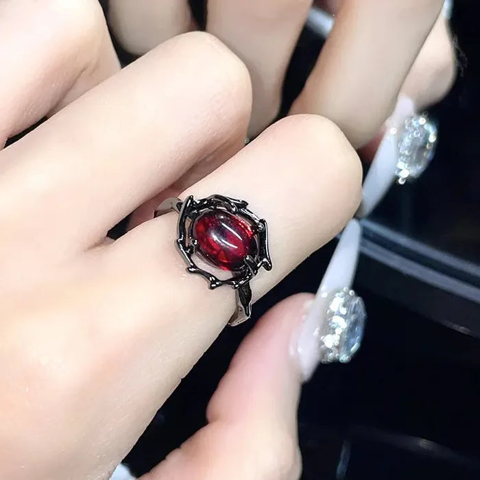Gothic Butterfly Ring with Red Drop Glaze for Women Men Party Gift