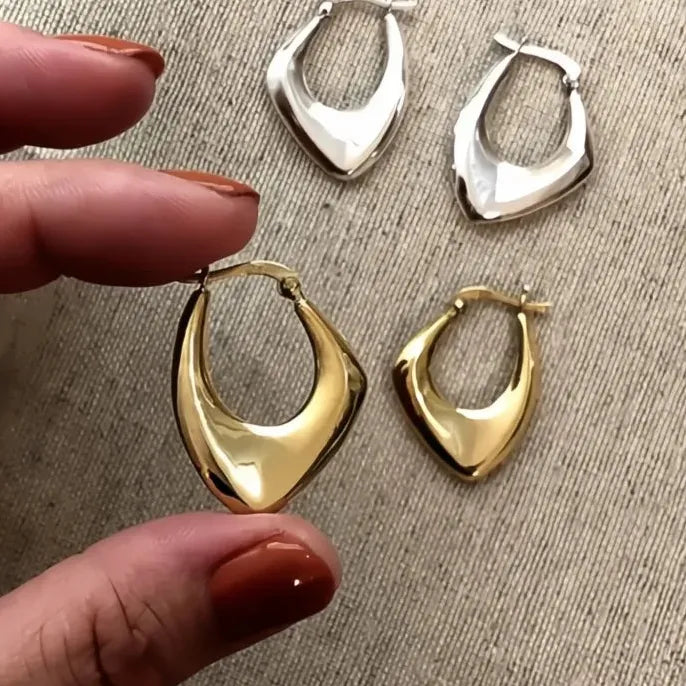 Geometric Copper Alloy Hoop Earrings in Brass Gold Silver Metal Jewelry
