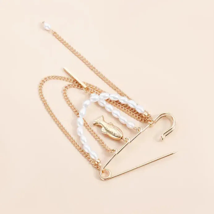 Heart-Shaped Multi-Layer Beaded Tassel Brooch with Imitation Pearls