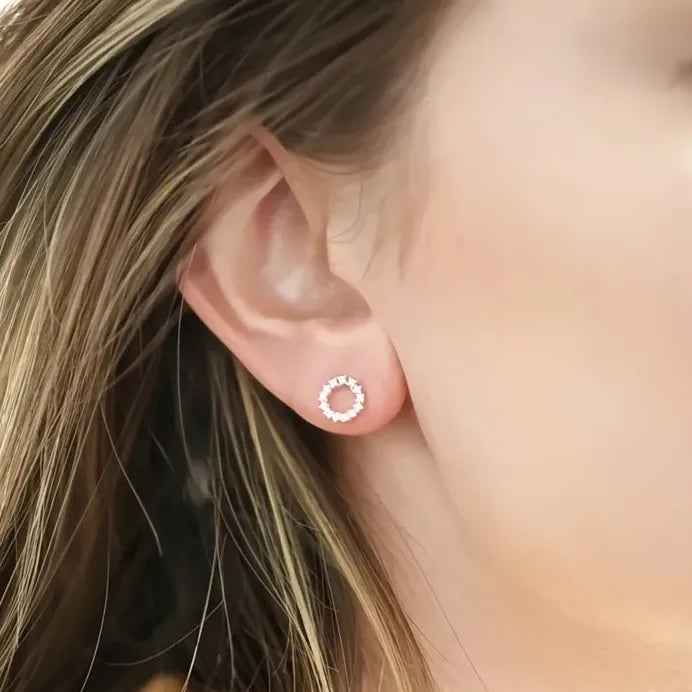 Geometric Circle Stud Earrings with Cubic Zirconia for Women