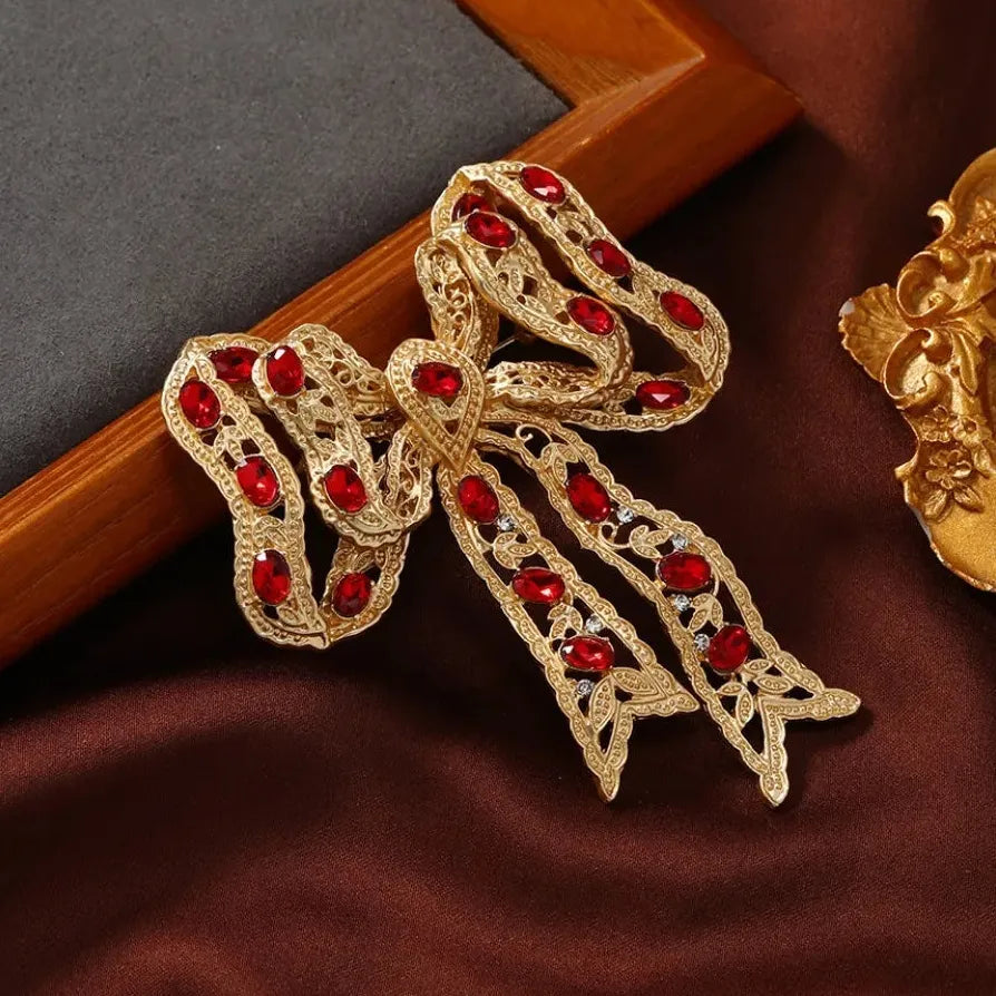 Classic Rhinestone Bow Brooch Wedding Party Gift for Men and Women