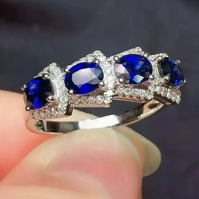 Luxury Oval Blue Cubic Zirconia Women’s Brass Wedding Band 2023 Silver Style