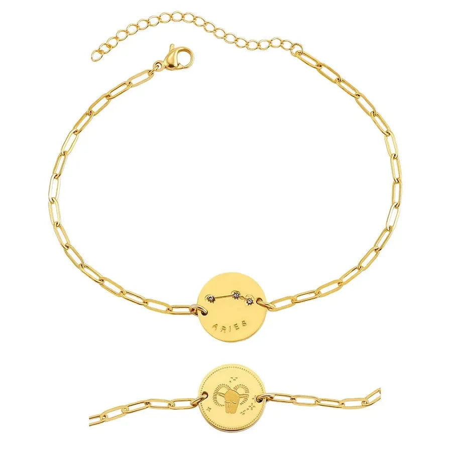 Handmade 12 Zodiac Sign Bracelet Titanium 18k Gold Plated Waterproof Hypoallergenic