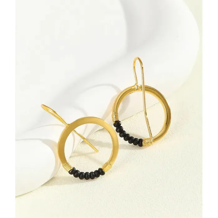 Geometric Circular Black Drip Oil Drop Earrings Gold Zinc Alloy Gemstone Jewelry