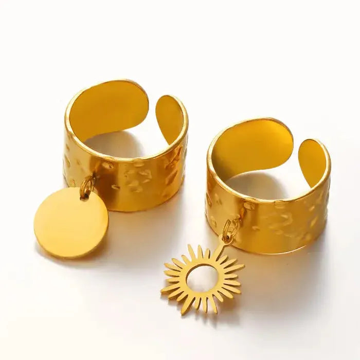 Stainless Steel Geometric Round Wide Chunky Rings for Men Women Wedding Bands