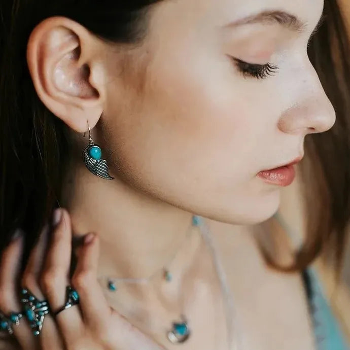 Bohemian Retro Geometric Turquoise Inlaid Drop Earrings for Women Zinc Alloy