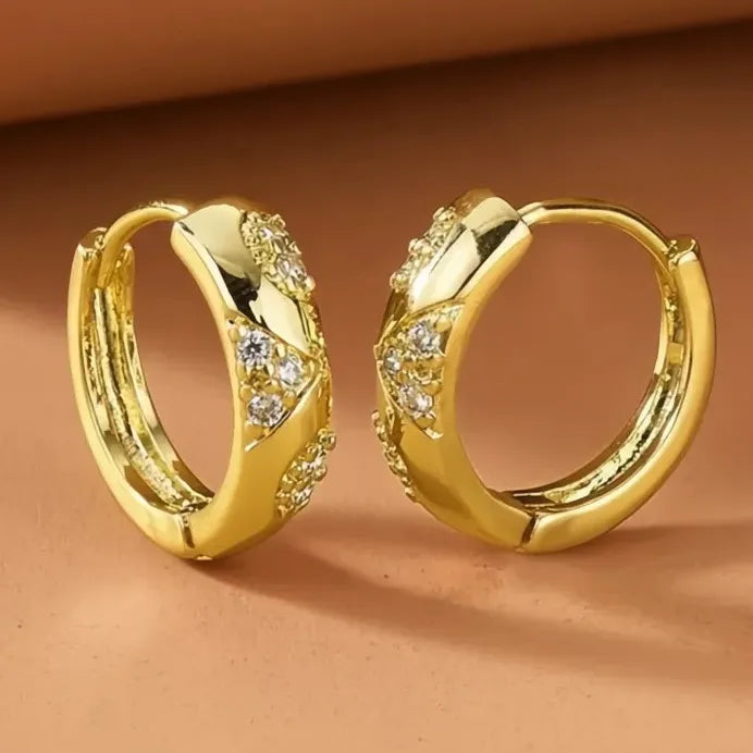 Elegant Gold Geometric Cubic Zirconia Hoop Earrings for Women