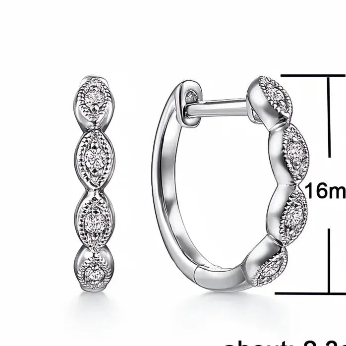 Geometric Silver Hoop Earrings for Women with Paved CZ Crystals