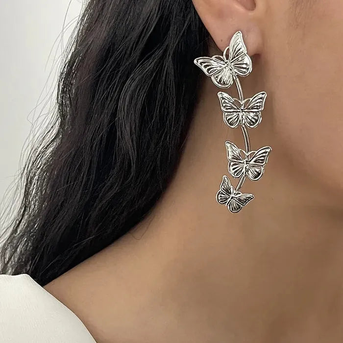 Vintage Zinc Alloy Butterfly Tassel Dangle Earrings for Women
