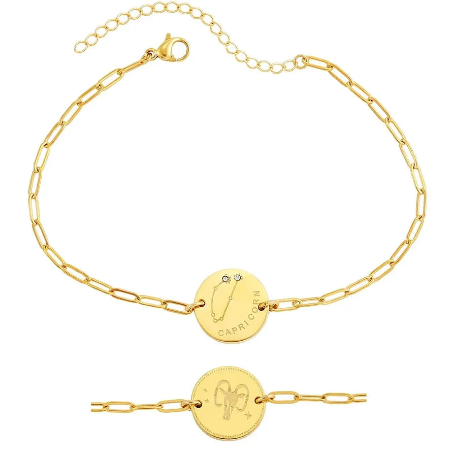 Handmade 12 Zodiac Sign Bracelet Titanium 18k Gold Plated Waterproof Hypoallergenic