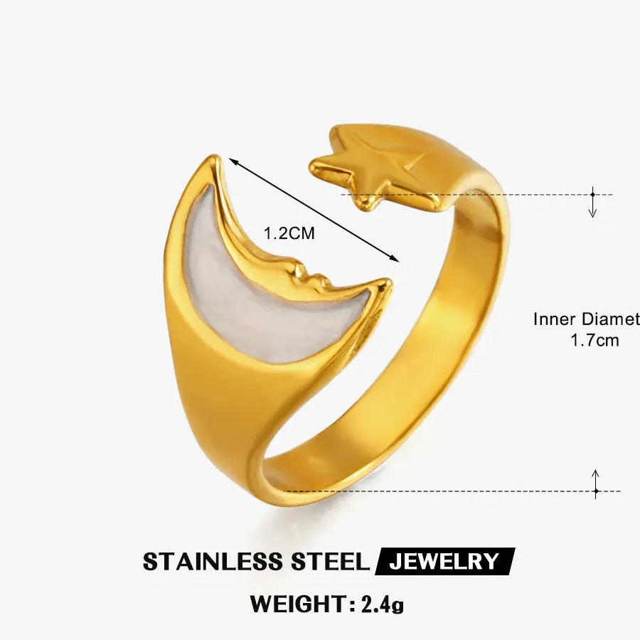 Adjustable Stainless Steel Moon Star Drip Oil Ring Waterproof for Women Men
