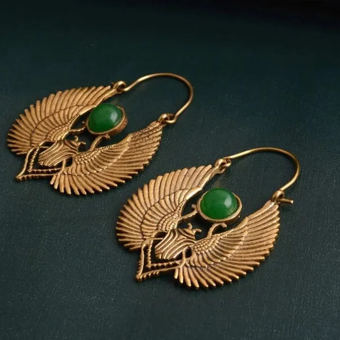 Vintage Egyptian Scarab Wings Large Hoop Earrings Gold Zinc Alloy Gift