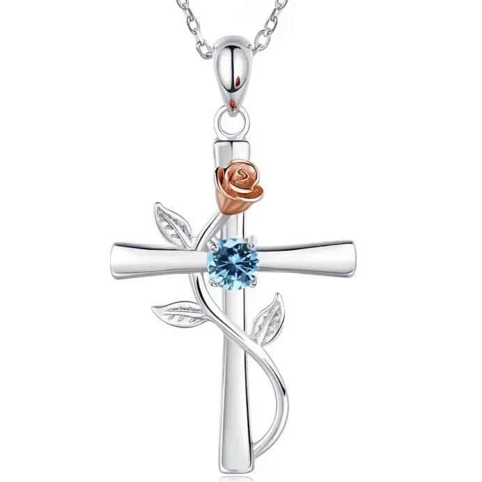 Rose Flower Cross Pendant Necklace Bridal Wedding Jewelry for Women