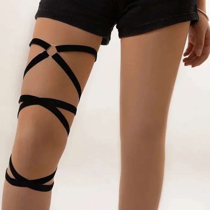 Vintage Gothic Black Elastic Adjustable Thigh Band Garter Belt Y2K Jewelry