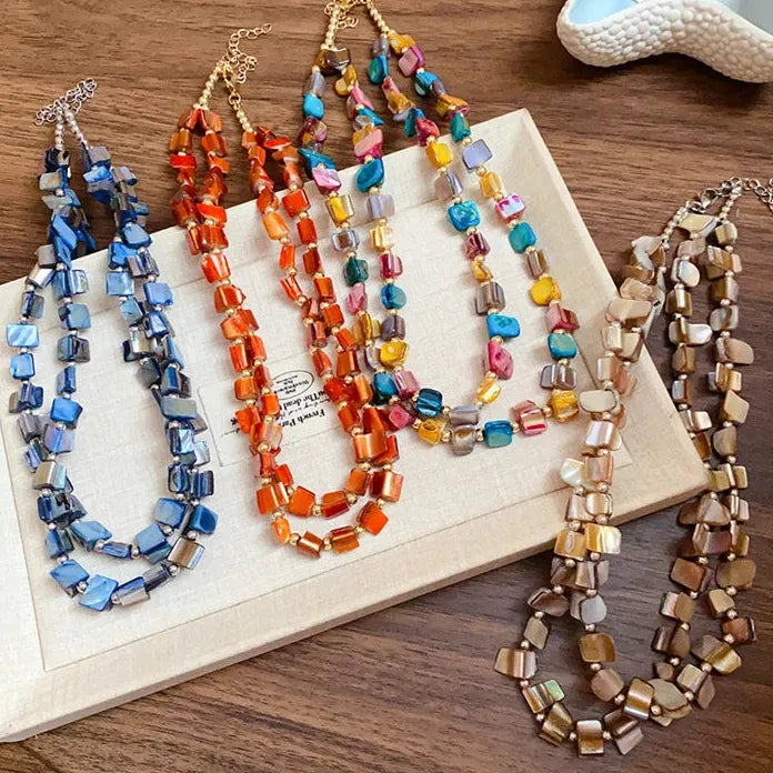 Vintage Bohemian Colored Irregular Double-Layer Natural Shell Necklace Gift