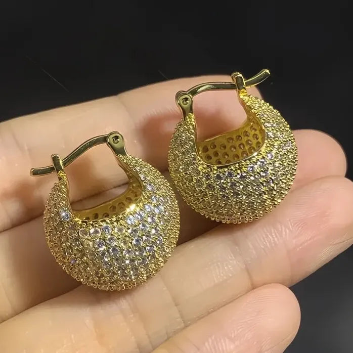 Luxury Geometric Hoop Earrings Fully Inlaid Zirconia Copper Alloy Jewelry