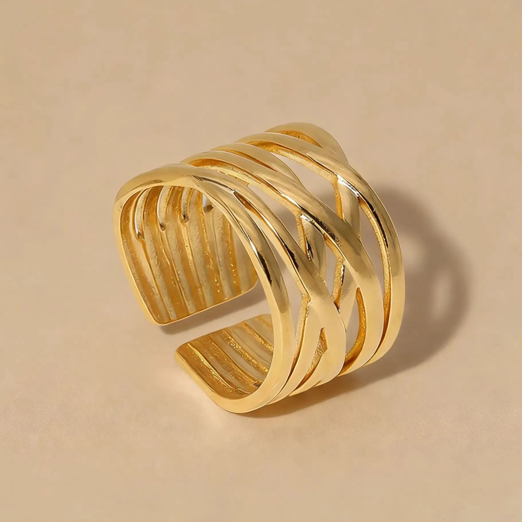 Women’s Stainless Steel Geometric Multi-Layer Line Ring Luxury Fashion Jewelry Gift