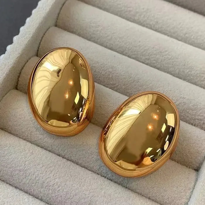 Smooth Elliptical Geometric Zinc Alloy Metal Earrings for Women 2026