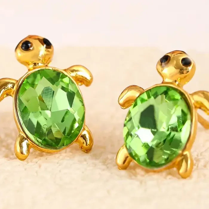 Zircon Turtle Stud Earrings for Women Zinc Alloy Beach Jewelry Accessories