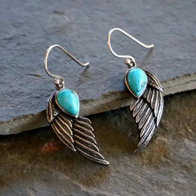 Bohemian Retro Geometric Turquoise Inlaid Drop Earrings for Women Zinc Alloy
