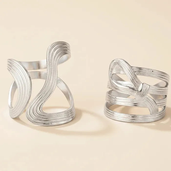 Adjustable Stainless Steel Geometric Knot Open Ring Set for Women Vintage Jewelry Gift