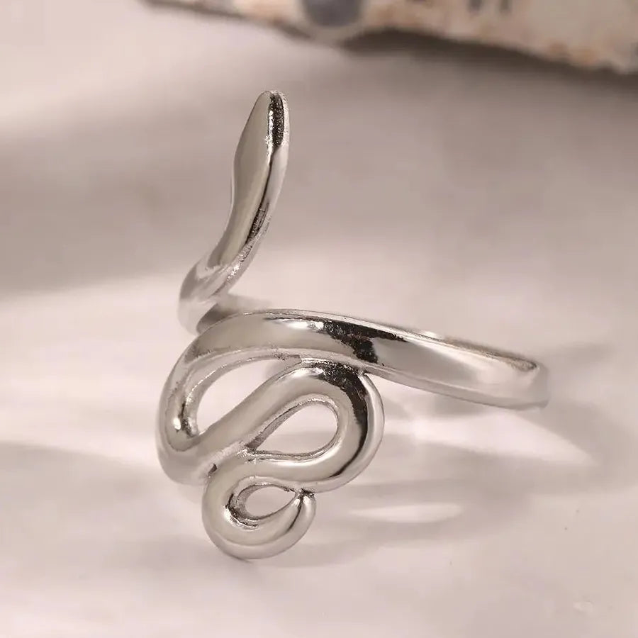 Adjustable Gold Stainless Steel Snake Rings Waterproof Punk Couple Jewelry