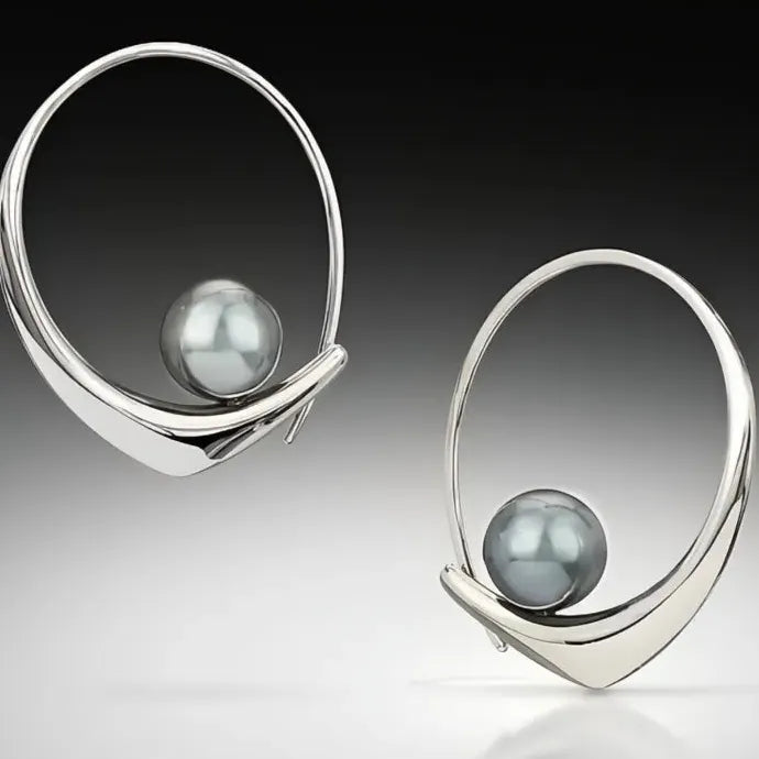 Black Pearl Hoop Earrings Women Wedding Daily Trendy Brass Jewelry