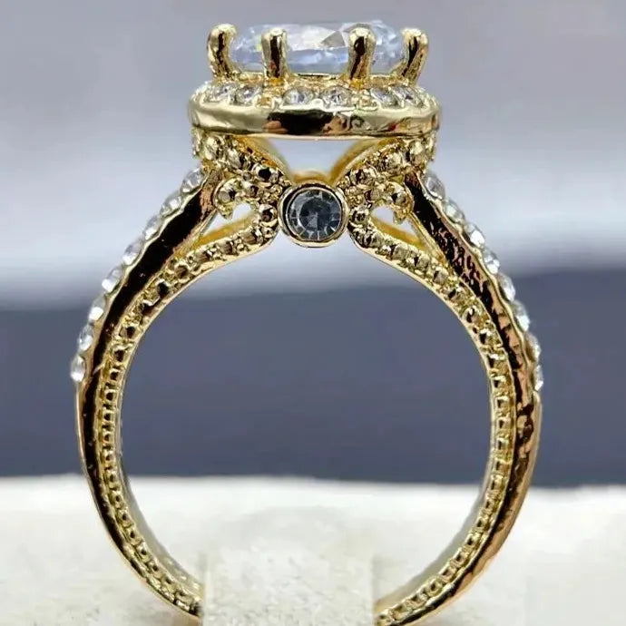 Classic Gold Color Metal Women Ring White Zircon Bridal Proposal Wedding Gift