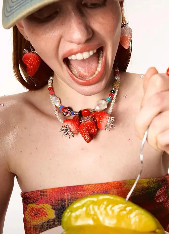 Strawberry Plant Earrings for Women Romantic Copper Jewelry Gift Studs